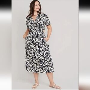 ⭐️40% Off⭐️ Old Navy Cut Out Midi Shirt Dress In Navy Print